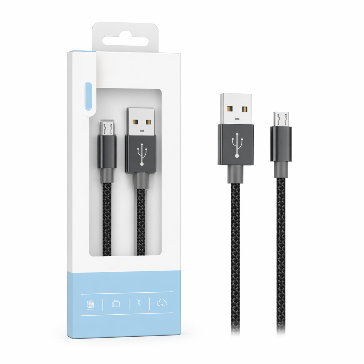 Cable USB-A a Micro USB V8 1,2 m de nylon trenzado negro para carga y datos