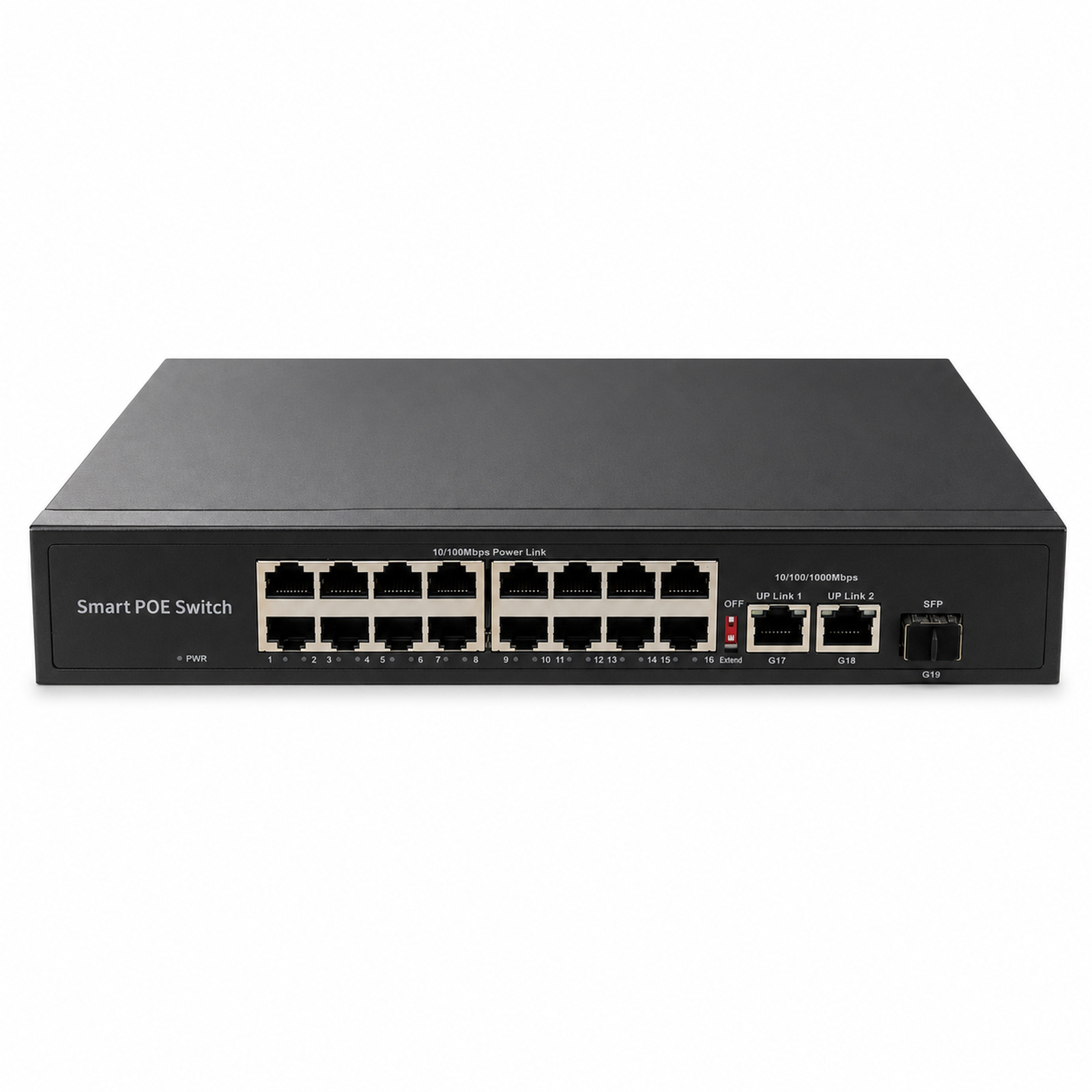 Switch PoE 16 Puertos 10/100 Mbps 250W con 2 Uplink Gigabit y SFP
