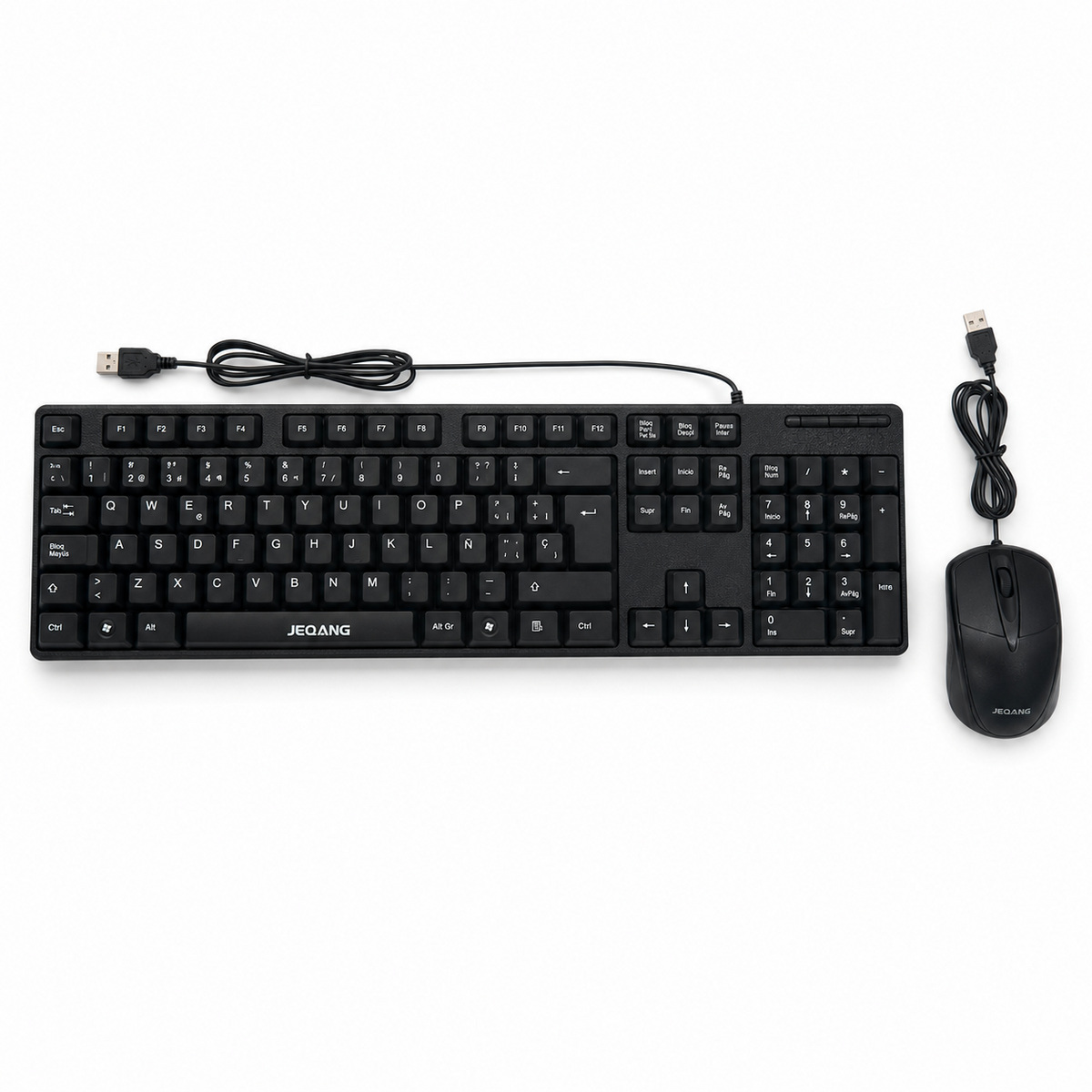 Kit de teclado y mouse USB con cable, español con Ñ y bloque numérico – Negro