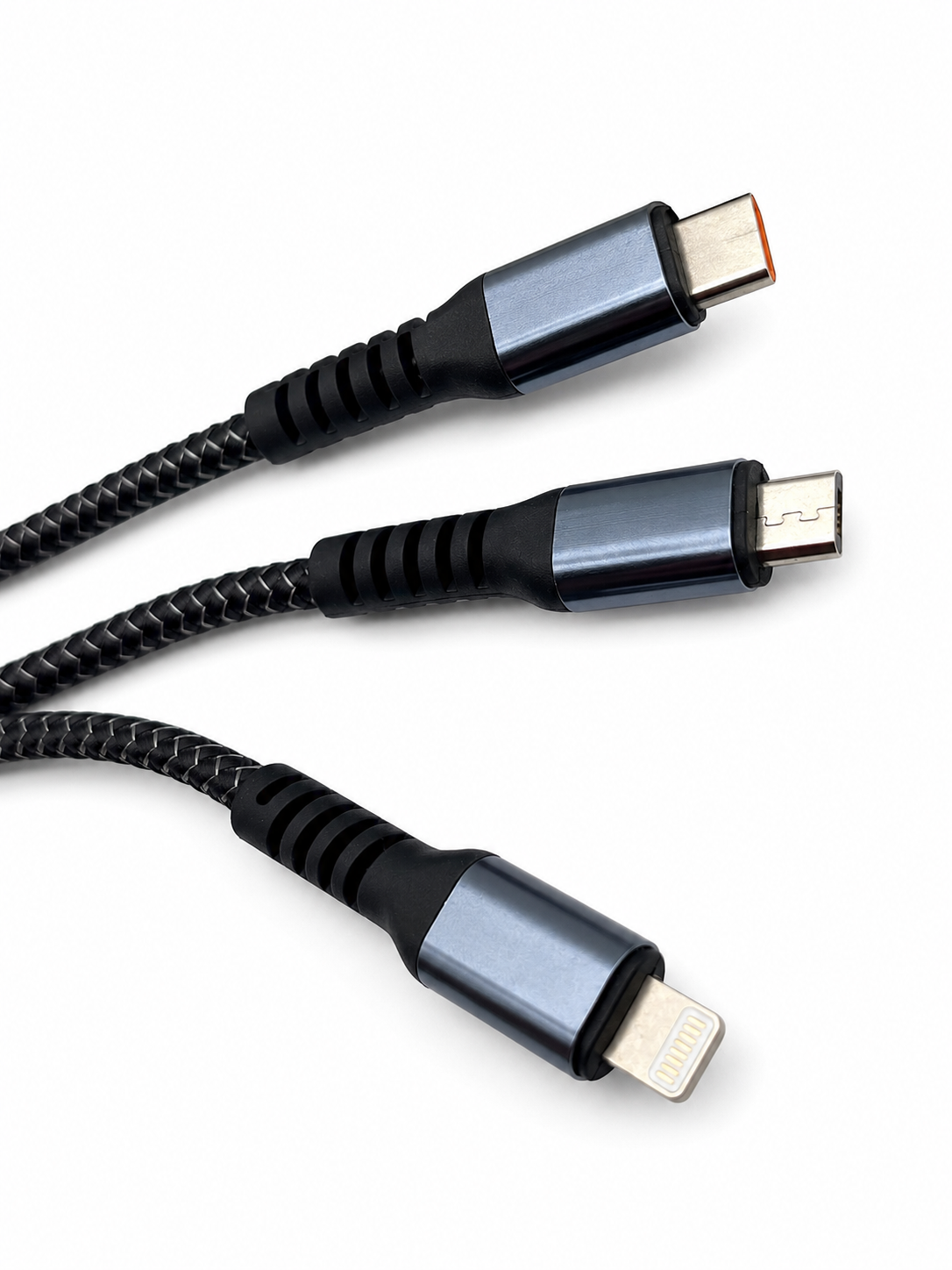 Cable de carga rápida 3 en 1 USB-A a USB-C, Lightning y Micro USB 1,2 m